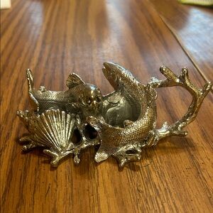 Rare vintage Silver Fish and Shell Decorative Piece probable holds two candles.